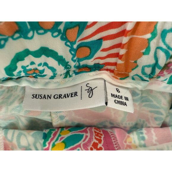 Susan Graver Women's Capri Pants Multicolor Paisley Print Cotton Spandex Size 6 - Picture 3 of 9